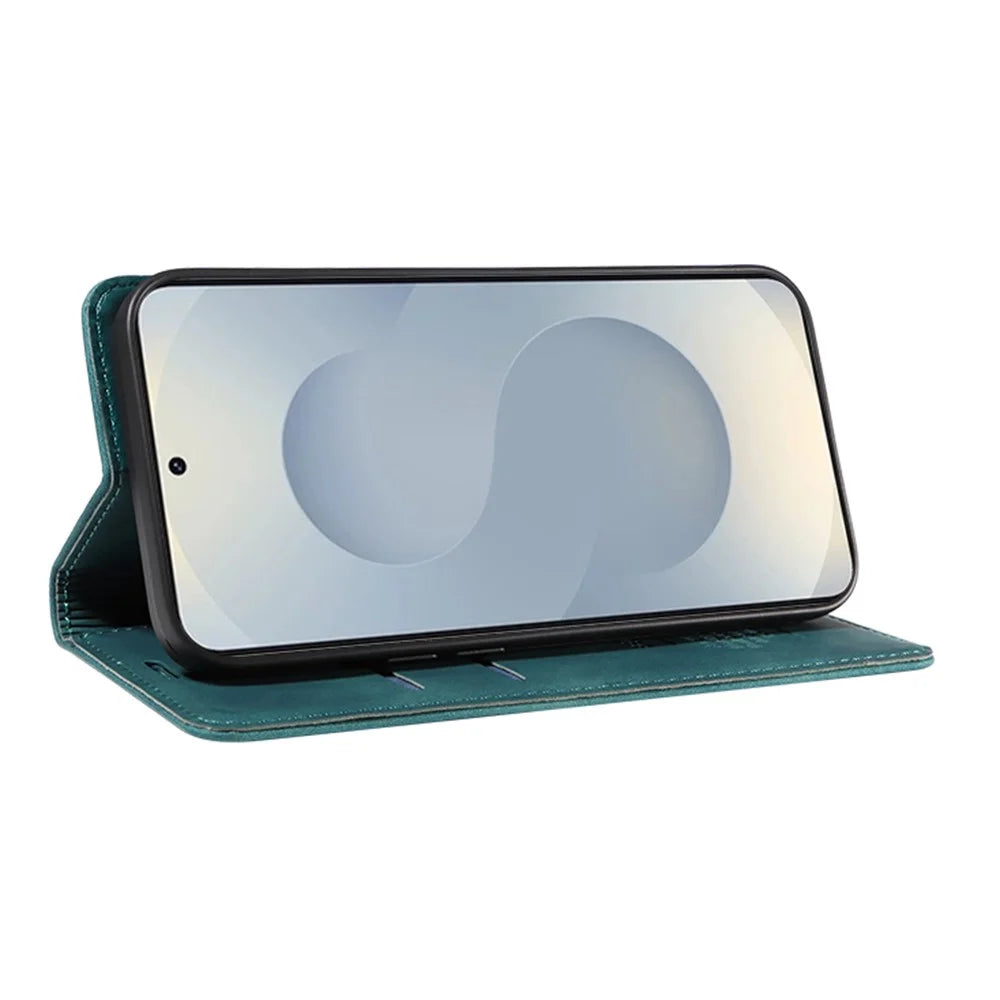 BETOPNICE 003 For Samsung Galaxy S25 Edge Case Wallet Leather Phone Cover with Stand - Green - 3
