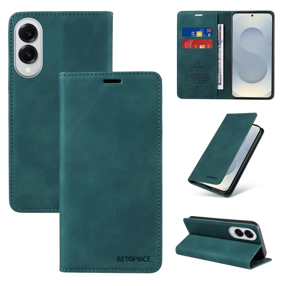 BETOPNICE 003 For Samsung Galaxy S25 Edge Case Wallet Leather Phone Cover with Stand - Green - 4
