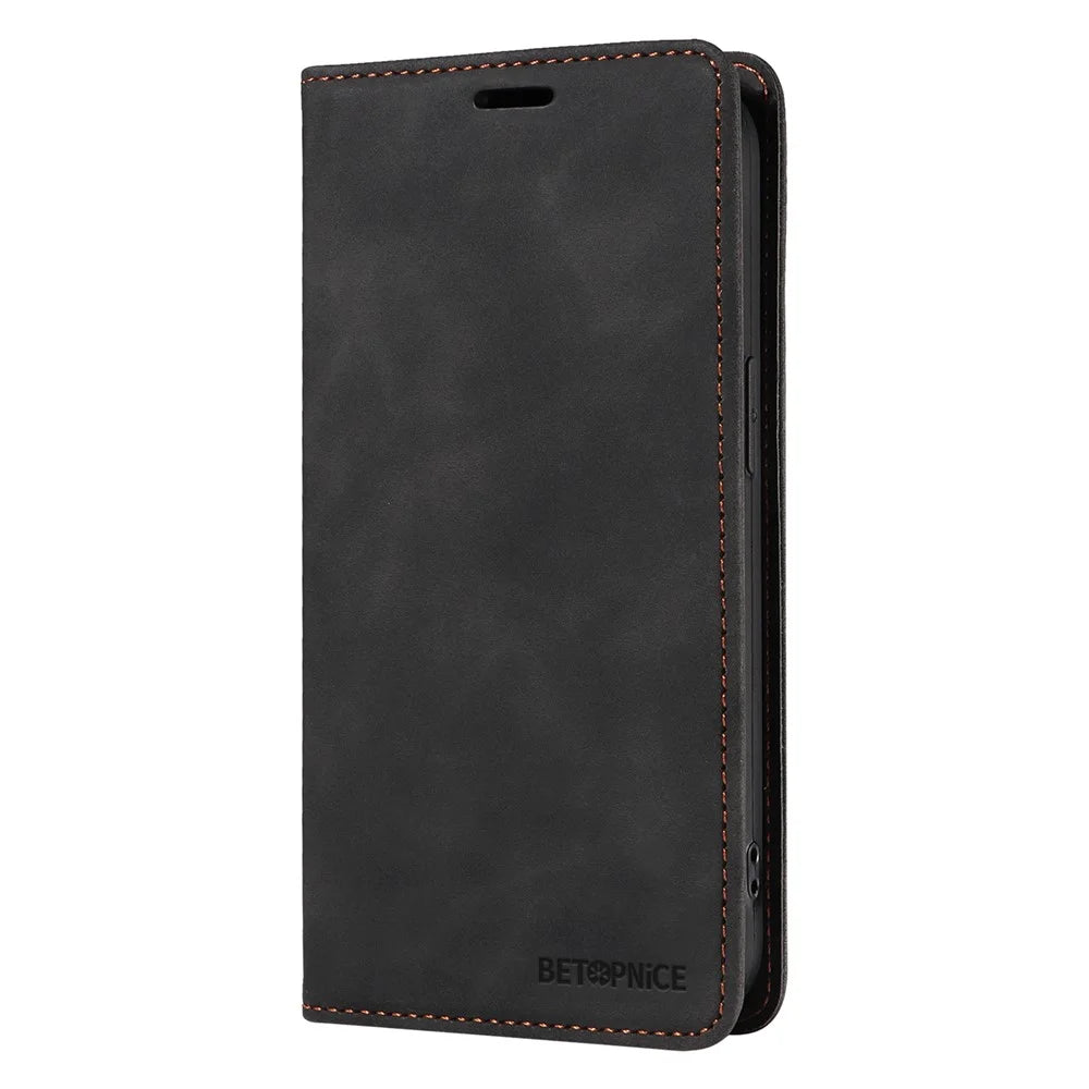 BETOPNICE 003 For Realme 14 Pro 5G Case Wallet Leather Phone Cover with Stand - Black - 5