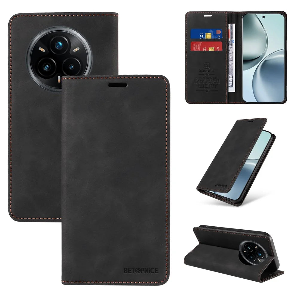 BETOPNICE 003 For Realme 14 Pro+ 5G Case Wallet Leather Phone Cover with Stand - Black - 4