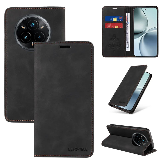 BETOPNICE 003 For Realme 14 Pro+ 5G Case Wallet Leather Phone Cover with Stand - Black - 4
