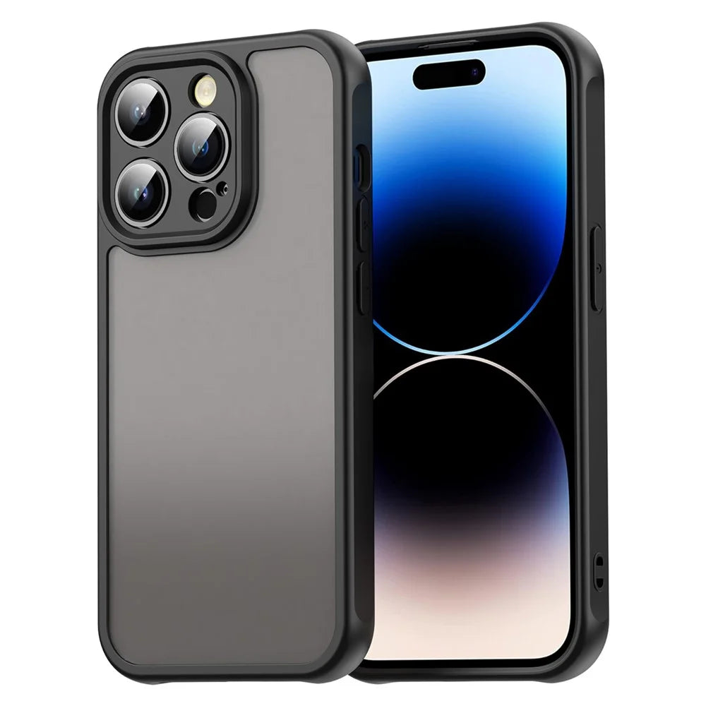 For iPhone 14 Pro Case Drop Proof Airbags Frosted Translucent PC + TPU Phone Back Cover - Black - 1