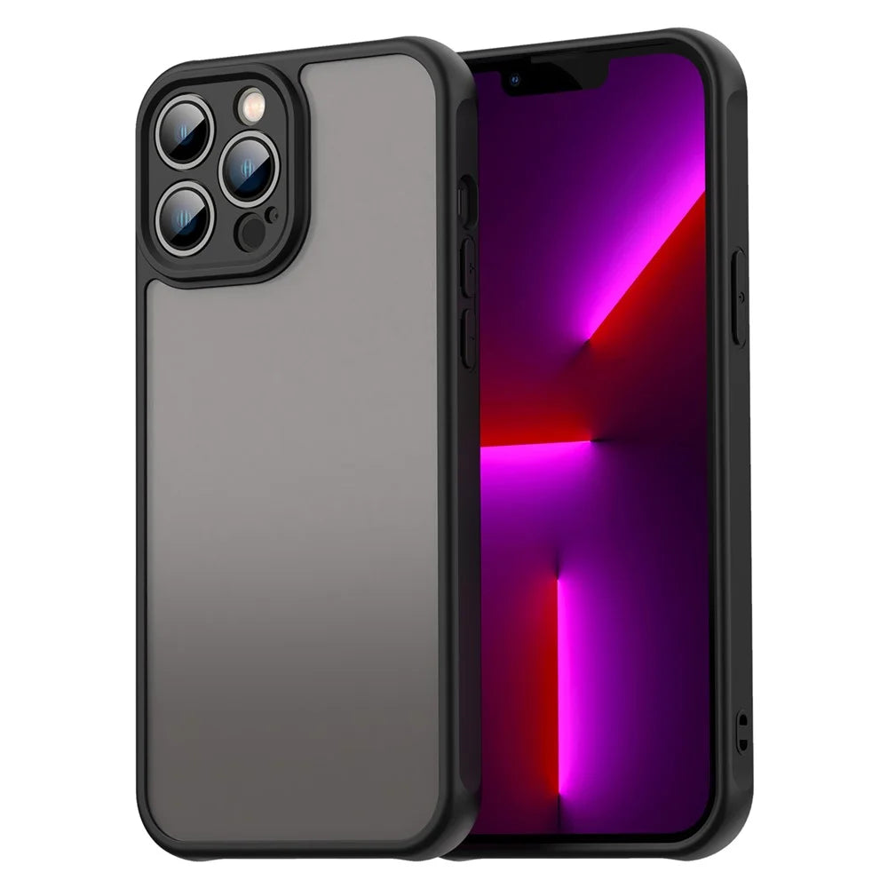For iPhone 13 Pro Case Drop Proof Airbags Frosted Translucent PC + TPU Phone Back Cover - Black - 1