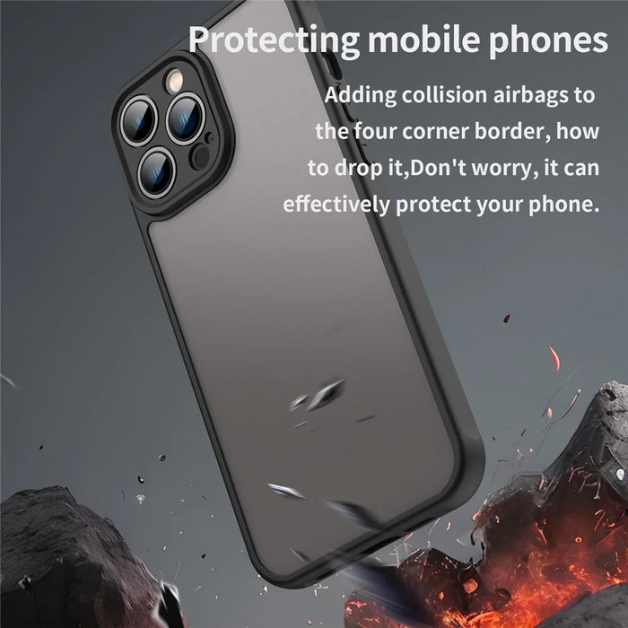 For iPhone 13 Pro Case Drop Proof Airbags Frosted Translucent PC + TPU Phone Back Cover - Black - 4