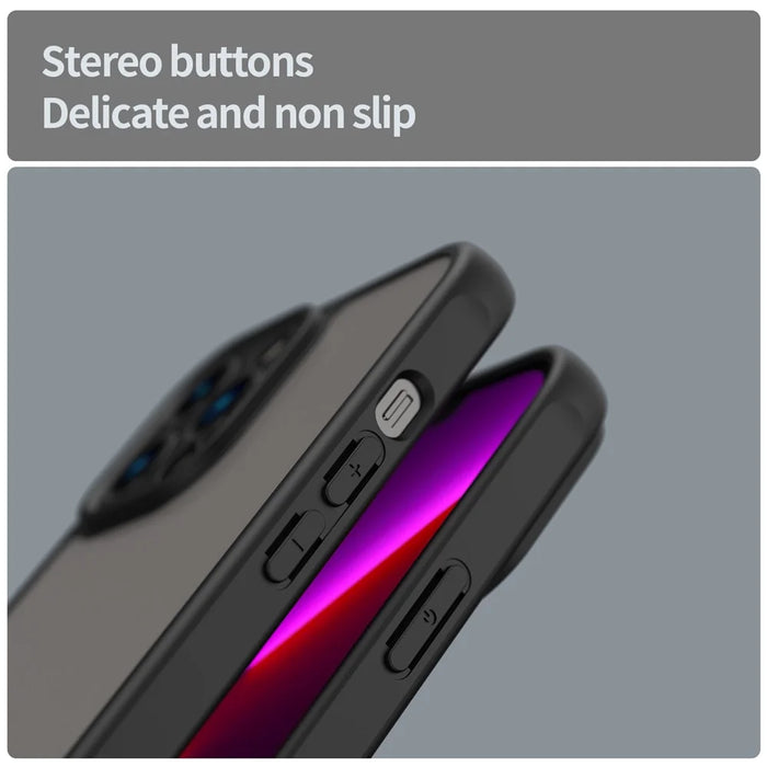 For iPhone 13 Pro Case Drop Proof Airbags Frosted Translucent PC + TPU Phone Back Cover - Black - 6