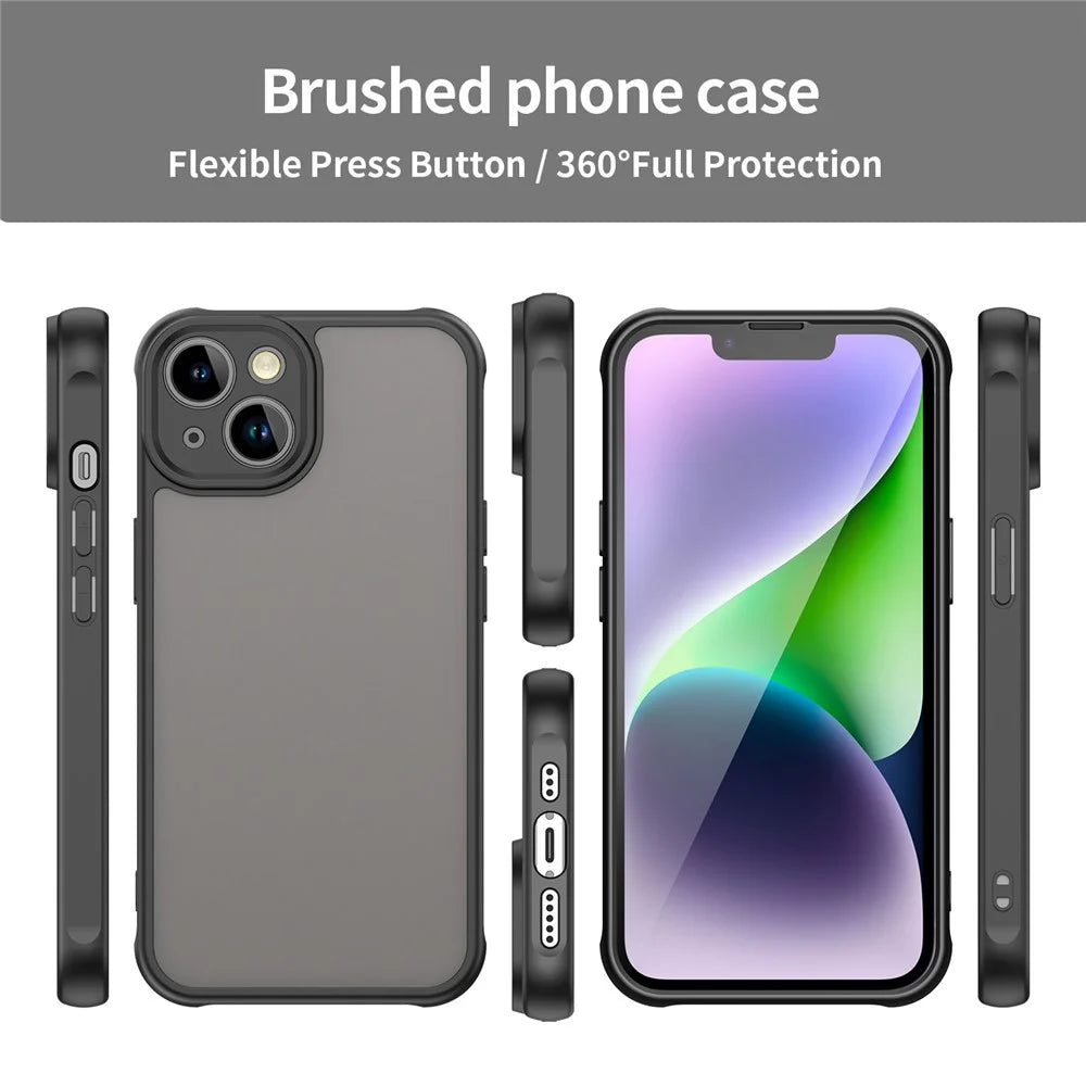 For iPhone 14 Case Drop Proof Airbags Frosted Translucent PC + TPU Phone Back Cover - Black - 3