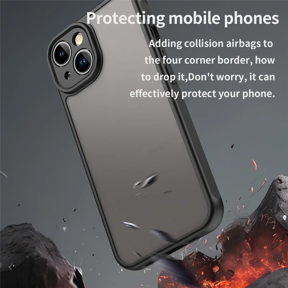 For iPhone 14 Case Drop Proof Airbags Frosted Translucent PC + TPU Phone Back Cover - Black - 4