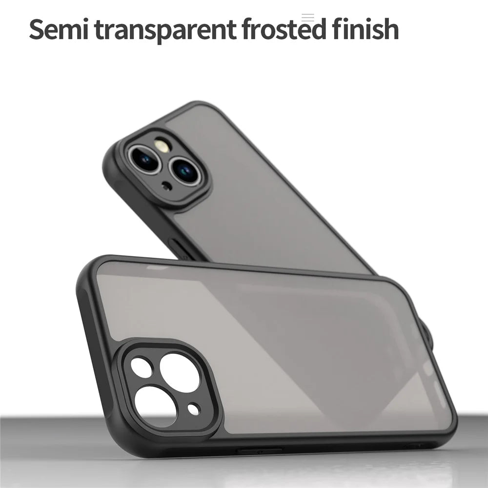 For iPhone 14 Case Drop Proof Airbags Frosted Translucent PC + TPU Phone Back Cover - Black - 5