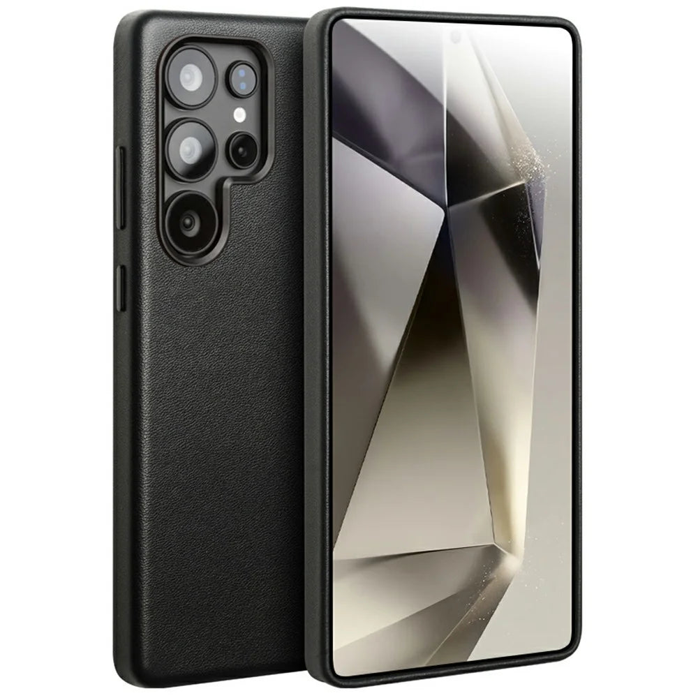 QIALINO For Samsung Galaxy S25 Ultra Magnetic Case Genuine Cow Leather PC Phone Back Cover - 1