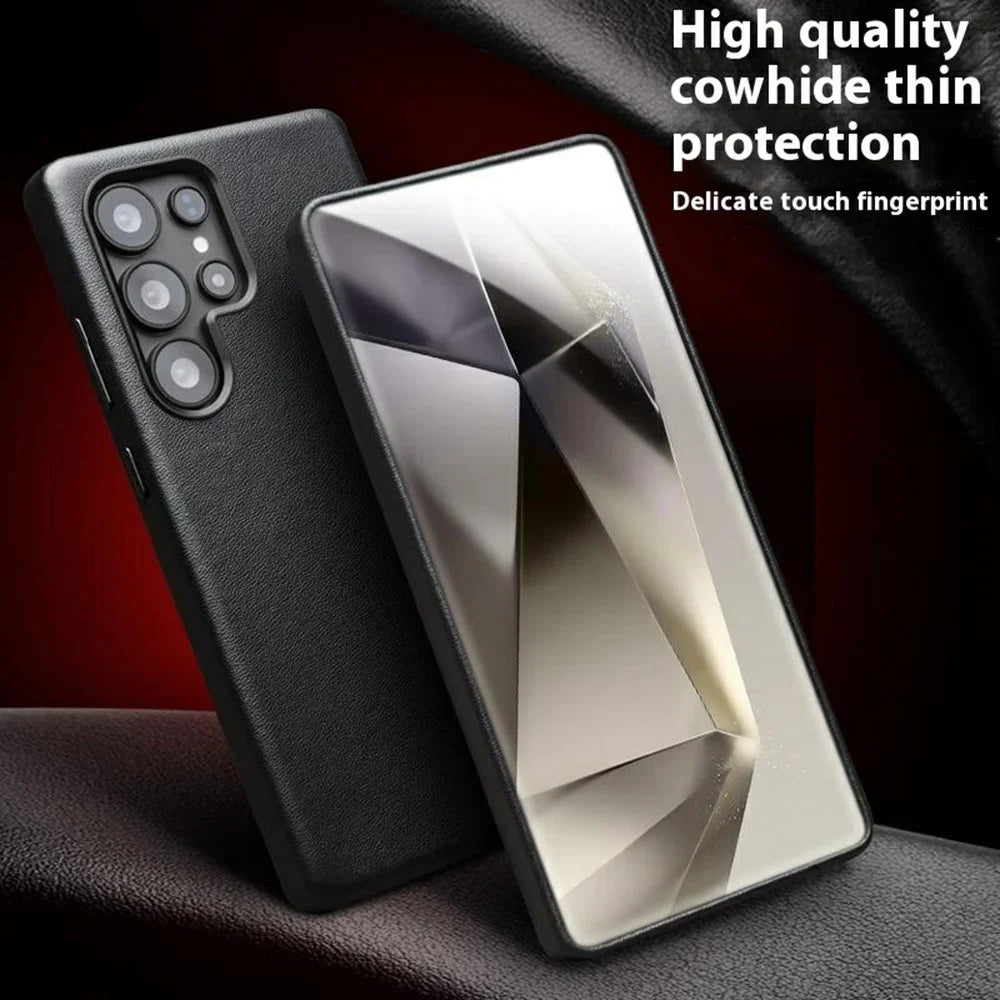 QIALINO For Samsung Galaxy S25 Ultra Magnetic Case Genuine Cow Leather PC Phone Back Cover - 4