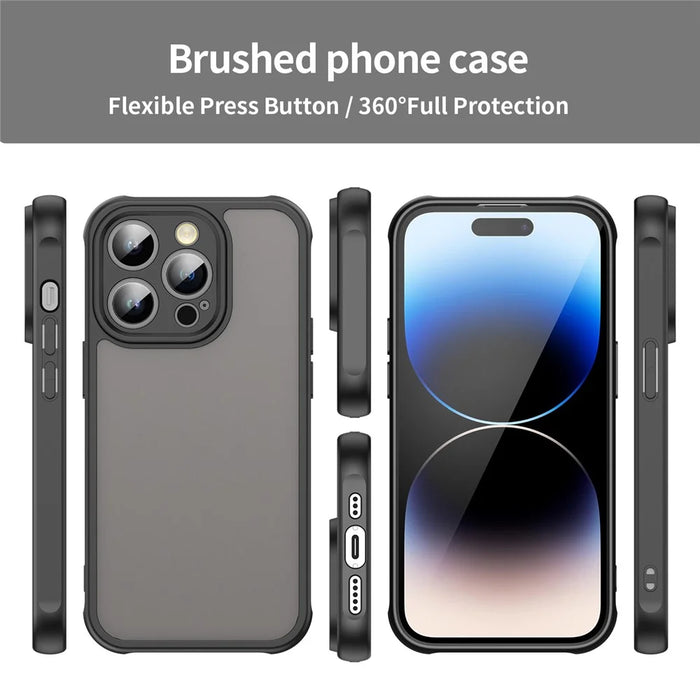 For iPhone 14 Pro Max Case Drop Proof Airbags Frosted Translucent PC + TPU Phone Back Cover - Black - 3