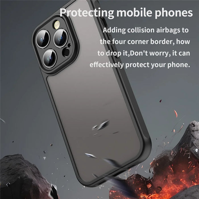 For iPhone 14 Pro Max Case Drop Proof Airbags Frosted Translucent PC + TPU Phone Back Cover - Black - 4