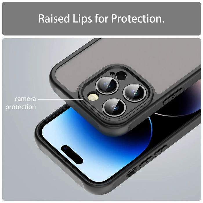 For iPhone 14 Pro Max Case Drop Proof Airbags Frosted Translucent PC + TPU Phone Back Cover - Black - 7