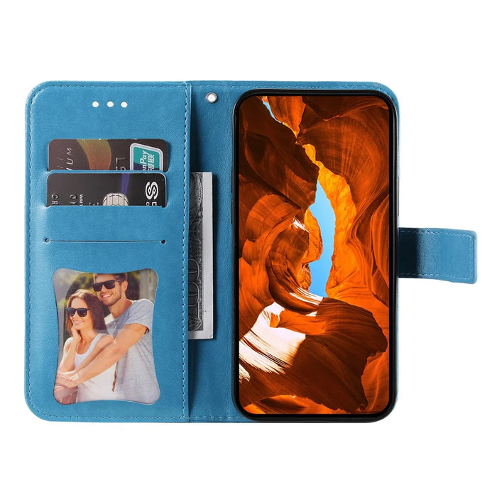 For Samsung Galaxy S25 Edge Case Floral Pattern PU Leather Wallet Stand Phone Cover - Blue - 2