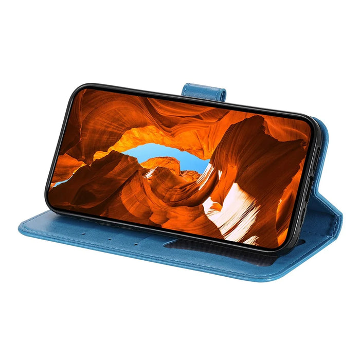 For Samsung Galaxy S25 Edge Case Floral Pattern PU Leather Wallet Stand Phone Cover - Blue - 3