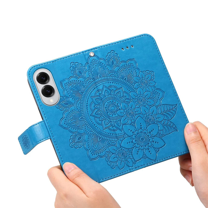 For Samsung Galaxy S25 Edge Case Floral Pattern PU Leather Wallet Stand Phone Cover - Blue - 4