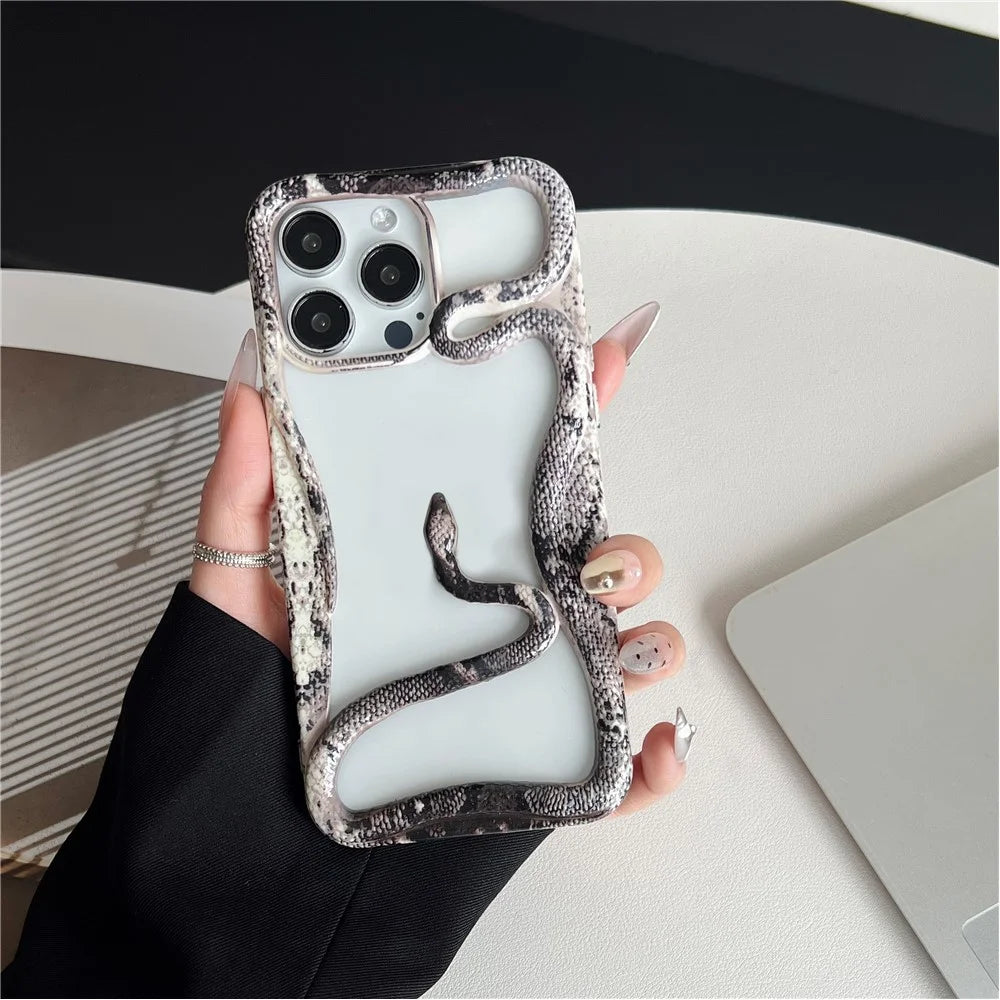 For iPhone 16 Pro Max Bumper Case Hollow Snake Decor TPU Phone Back Cover - Black - 1