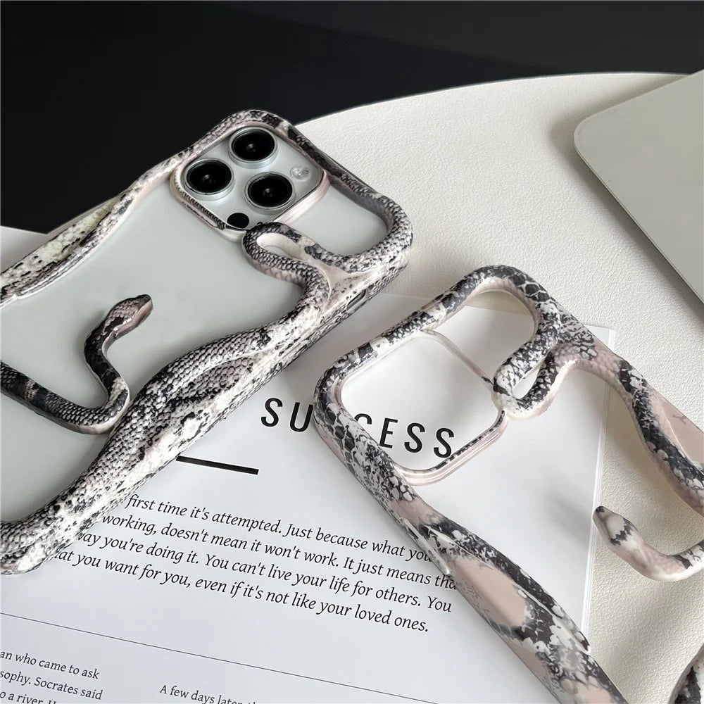 For iPhone 16 Pro Max Bumper Case Hollow Snake Decor TPU Phone Back Cover - Black - 7