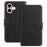 For iPhone 16 Leather Case Wallet Stand Solid Color Anti Drop Phone Cover - Black - 1