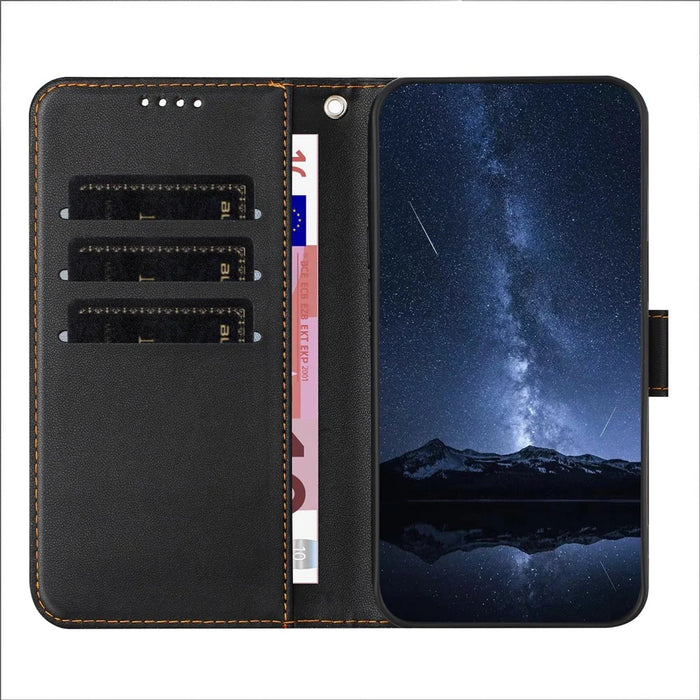 For iPhone 16 Leather Case Wallet Stand Solid Color Anti Drop Phone Cover - Black - 6