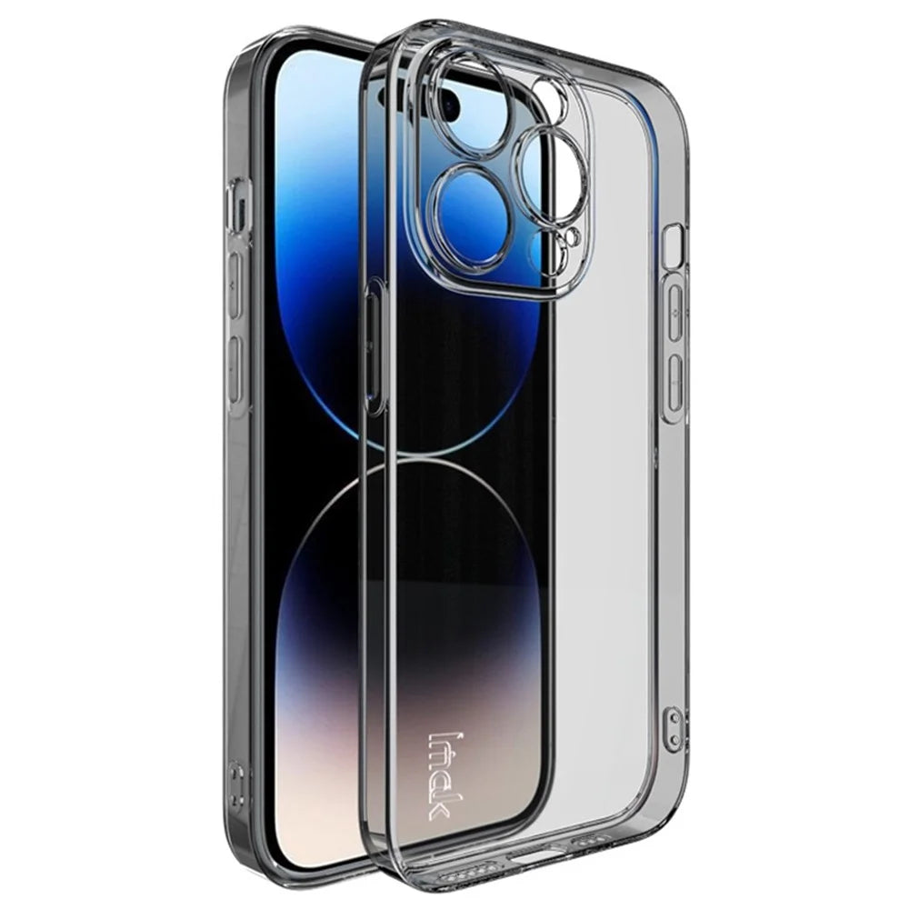 IMAK UX-5 Series for iPhone 14 Pro Flexible TPU Phone Shell Super Transparent Anti-dust Phone Case - Transparent Black - 1