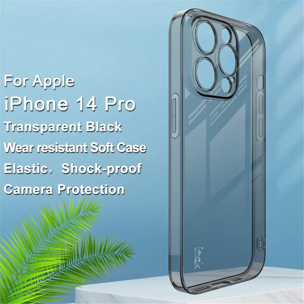 IMAK UX-5 Series for iPhone 14 Pro Flexible TPU Phone Shell Super Transparent Anti-dust Phone Case - Transparent Black - 2
