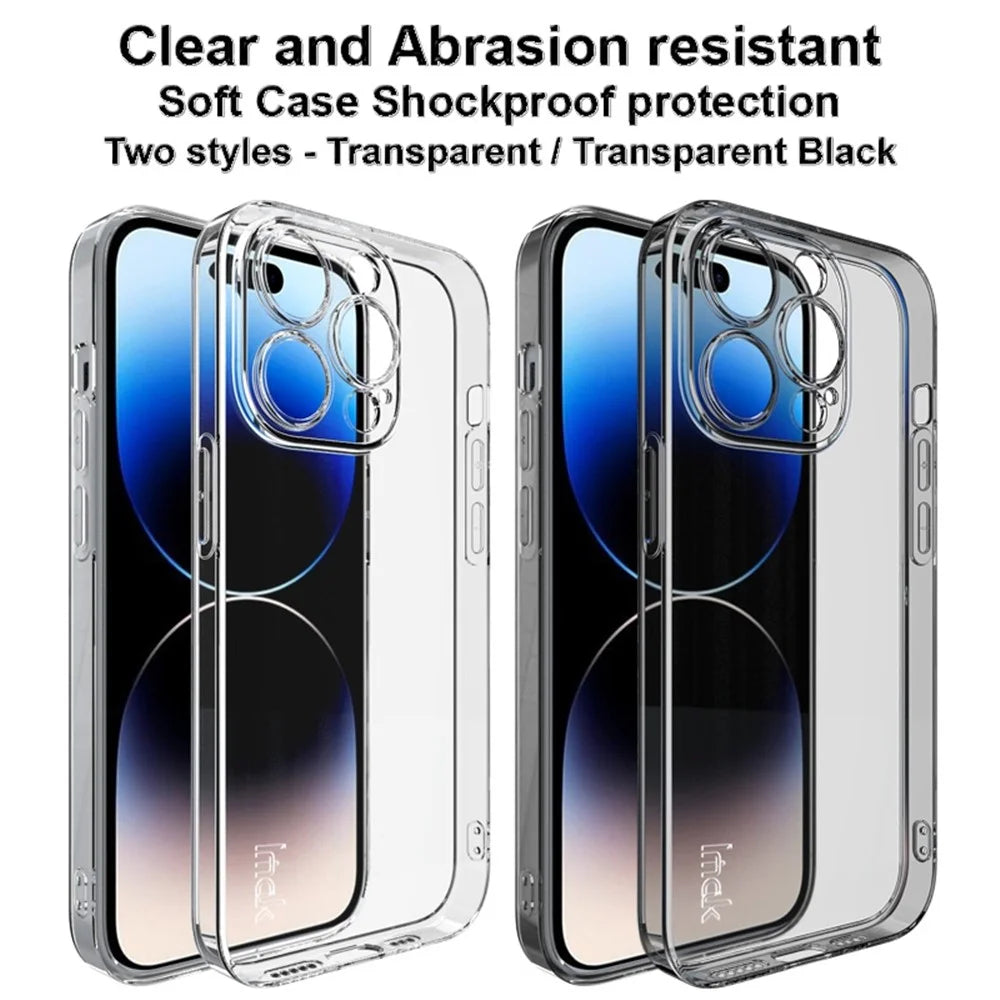 IMAK UX-5 Series for iPhone 14 Pro Flexible TPU Phone Shell Super Transparent Anti-dust Phone Case - Transparent Black - 7