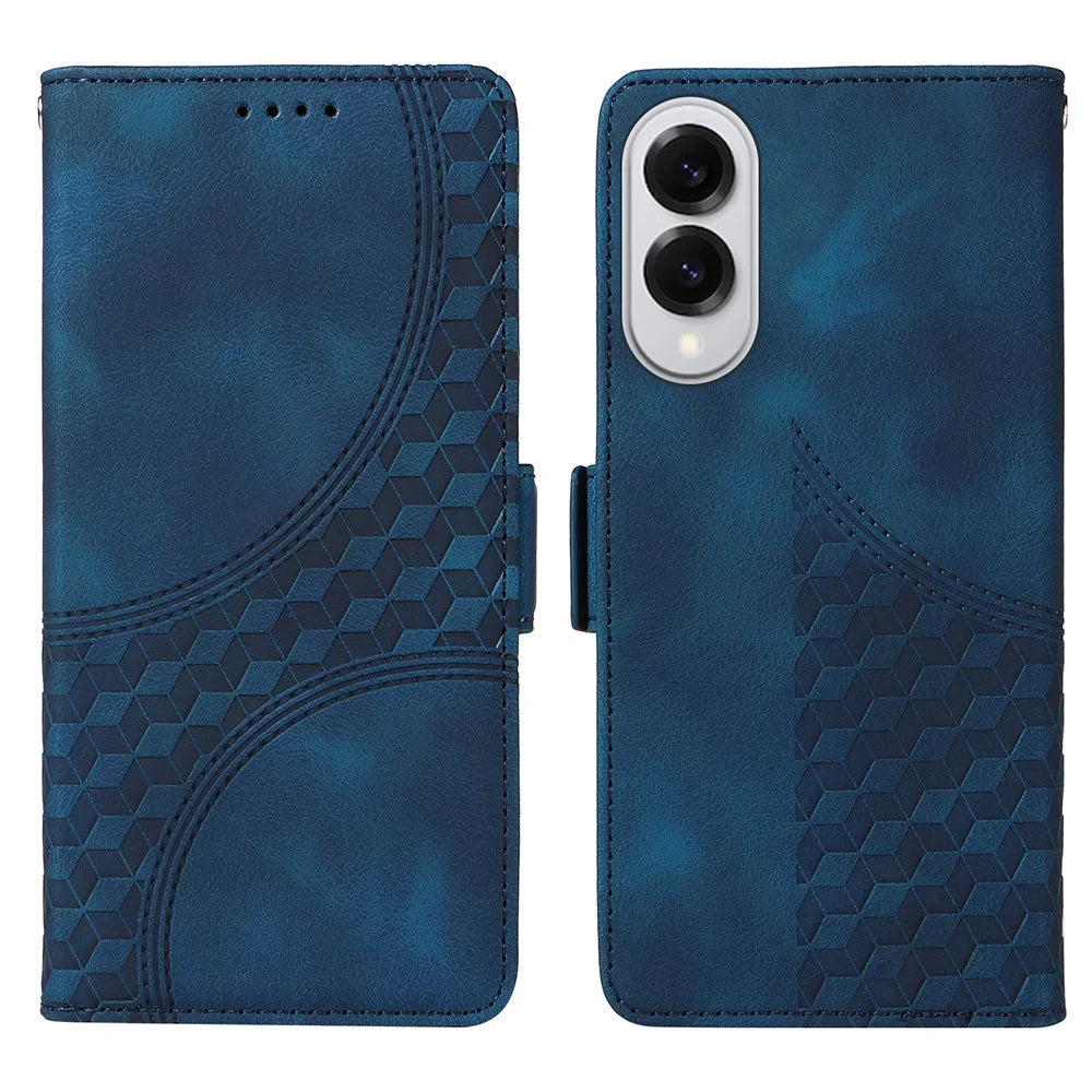 For Samsung Galaxy S25 Edge Case PU Leather Phone Cover Rhombus Starry Imprinted - Blue - 1