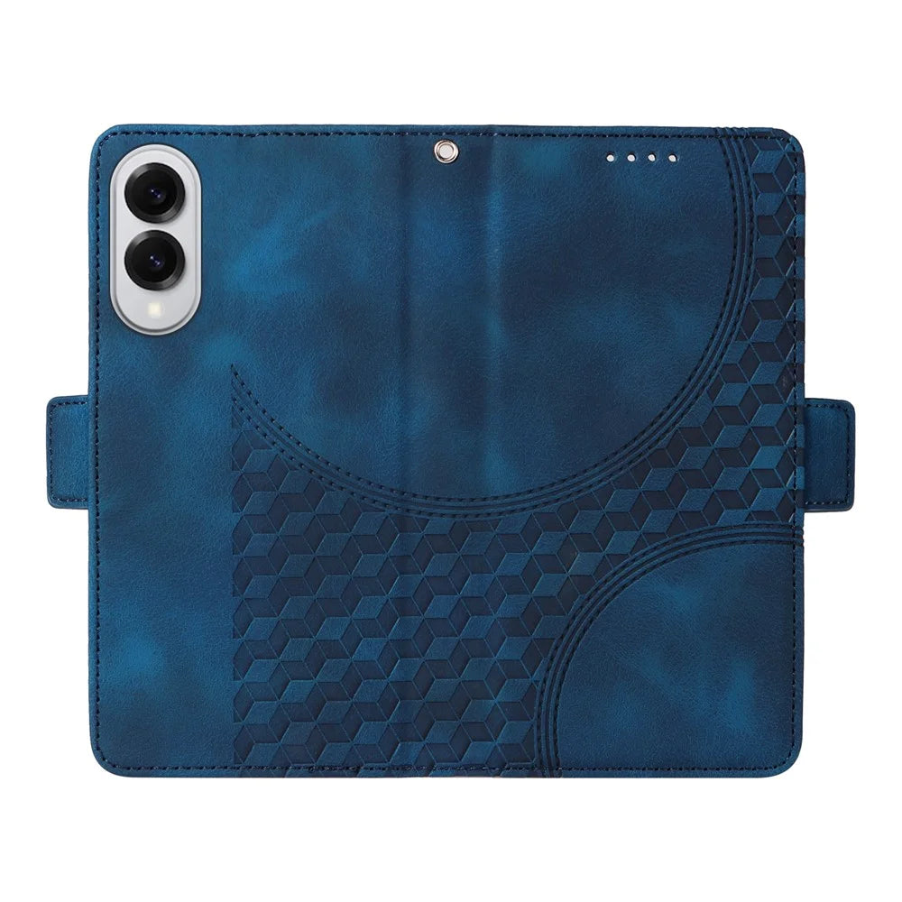 For Samsung Galaxy S25 Edge Case PU Leather Phone Cover Rhombus Starry Imprinted - Blue - 4