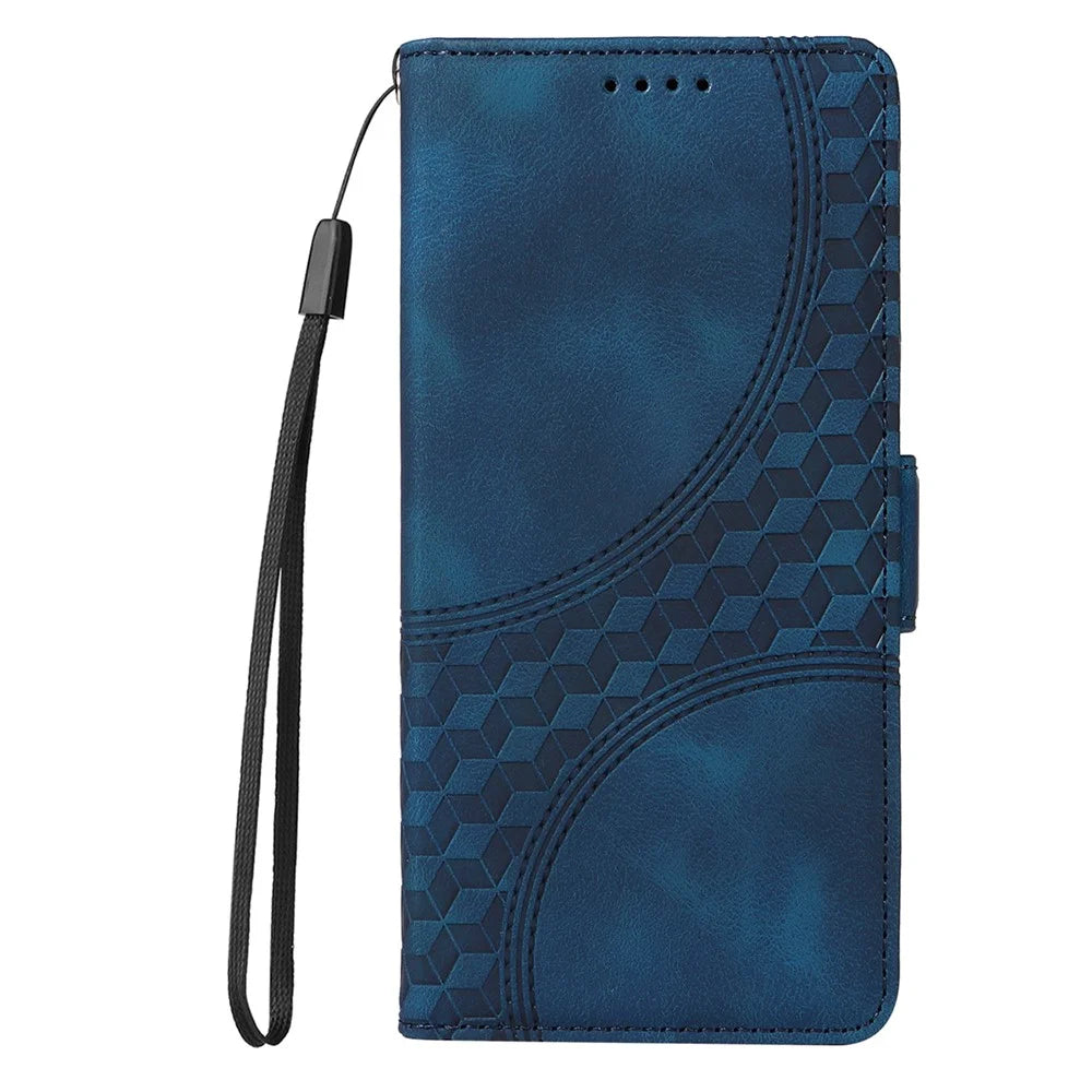 For Samsung Galaxy S25 Edge Case PU Leather Phone Cover Rhombus Starry Imprinted - Blue - 6