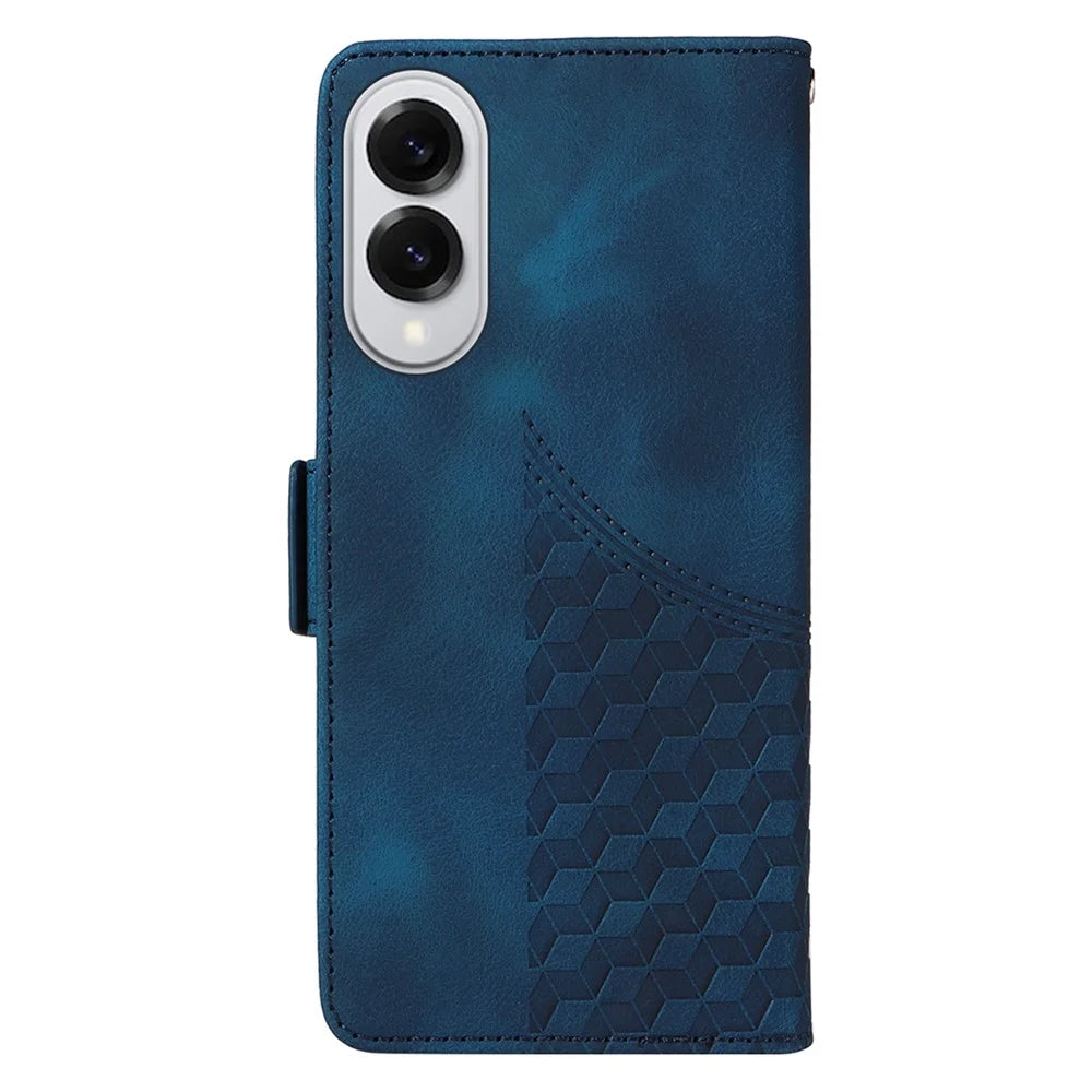 For Samsung Galaxy S25 Edge Case PU Leather Phone Cover Rhombus Starry Imprinted - Blue - 7