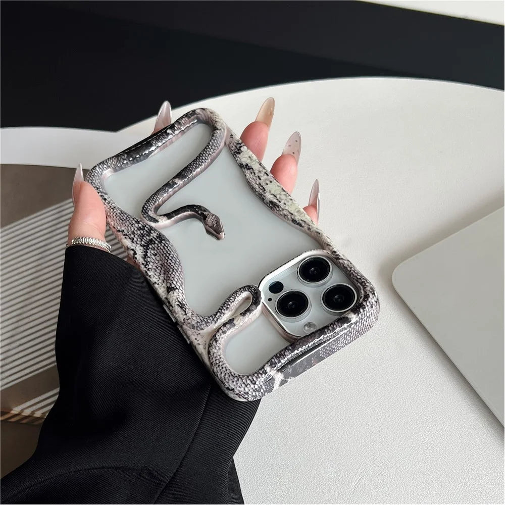 For iPhone 16 Pro Bumper Case Hollow Snake Decor TPU Phone Back Cover - Black - 2