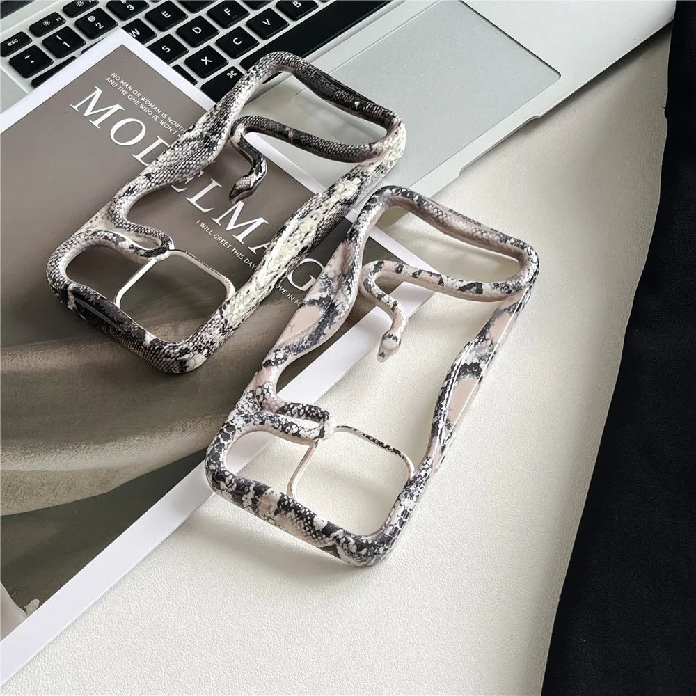 For iPhone 16 Pro Bumper Case Hollow Snake Decor TPU Phone Back Cover - Black - 5