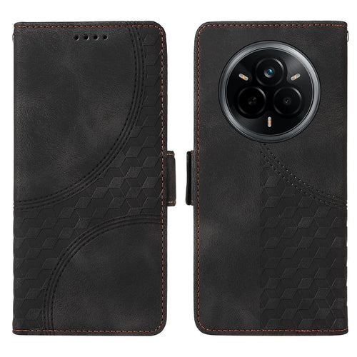For Realme 14 Pro 5G Case PU Leather Phone Cover Rhombus Starry Imprinted - Black - 1
