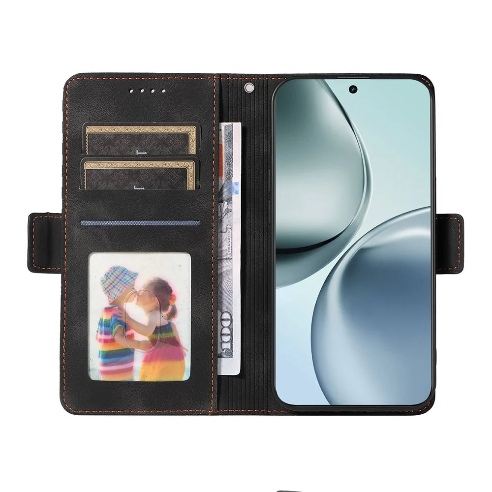 For Realme 14 Pro 5G Case PU Leather Phone Cover Rhombus Starry Imprinted - Black - 2