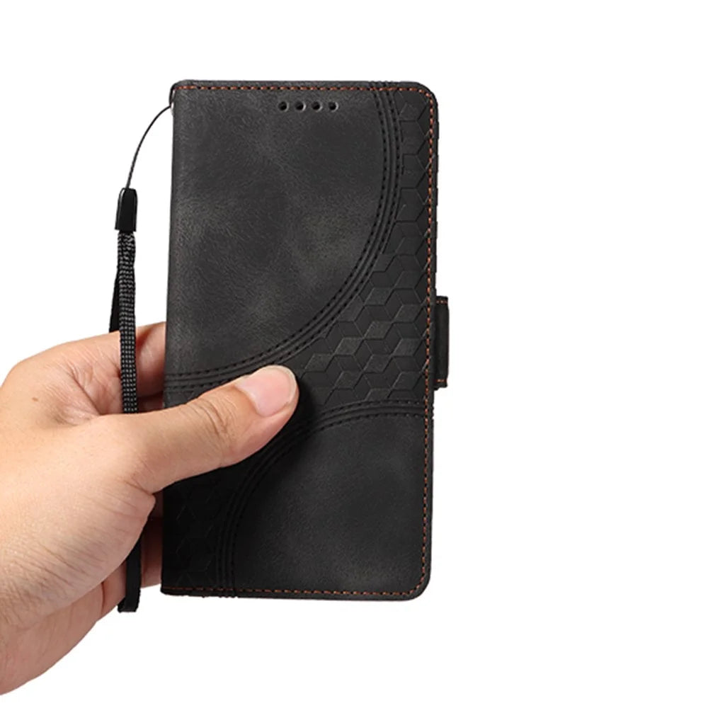 For Realme 14 Pro 5G Case PU Leather Phone Cover Rhombus Starry Imprinted - Black - 5