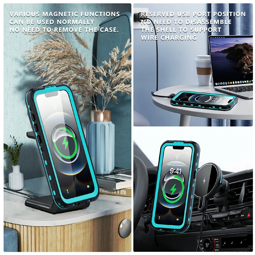 REDPEPPER Dot+ Series For iPhone 17e / 16e Phone Case Compatible with MagSafe IP68 Waterproof Clear Phone Cover - Blue - 3