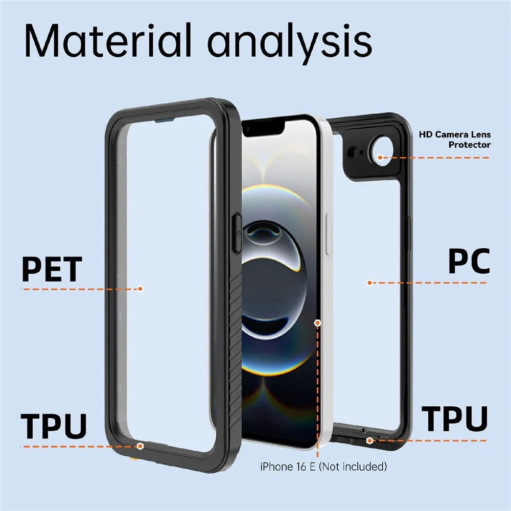 REDPEPPER FS / FM Series For iPhone 17e / 16e Waterproof Case IP68 Shockproof Phone Cover - Black - 3