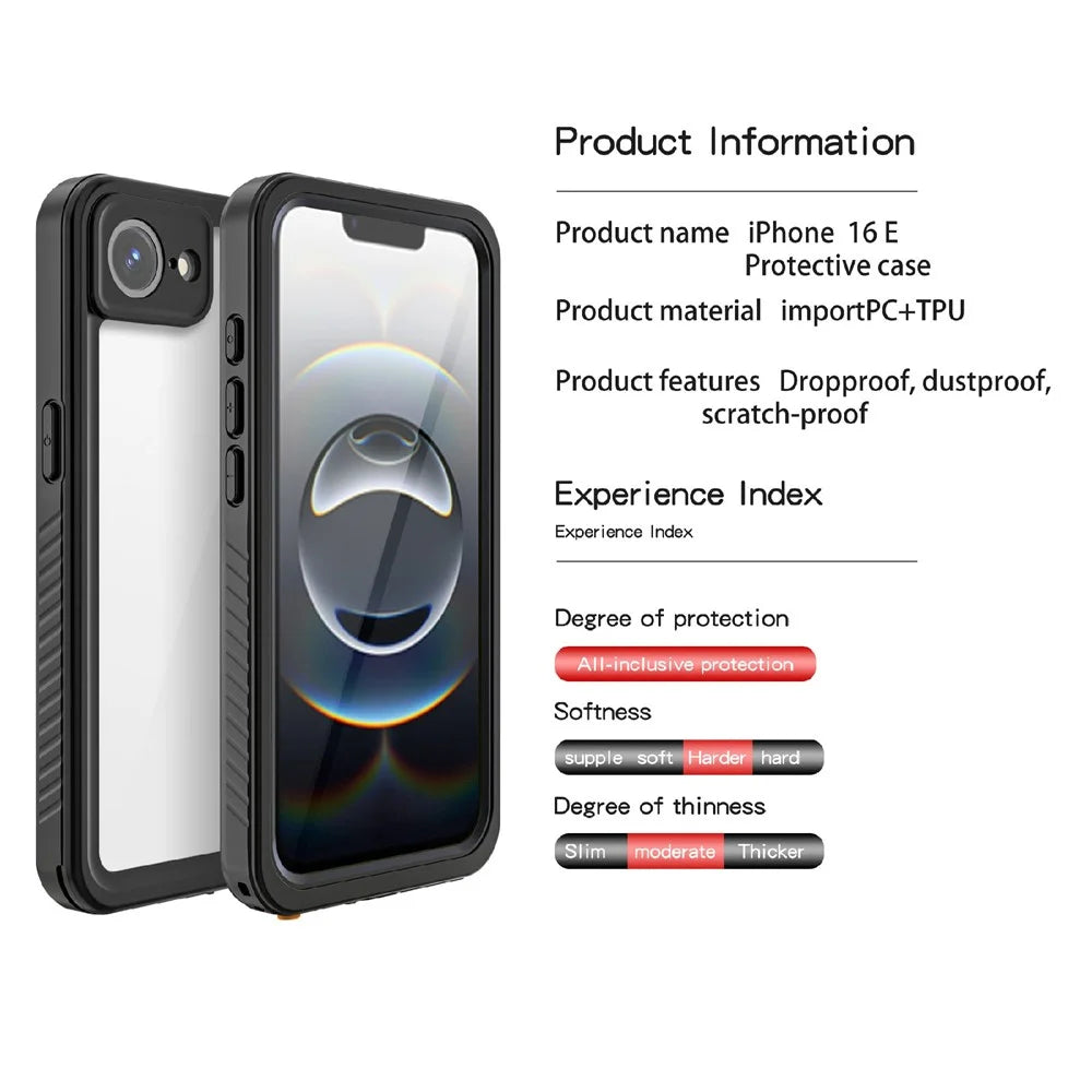 REDPEPPER FS / FM Series For iPhone 17e / 16e Waterproof Case IP68 Shockproof Phone Cover - Black - 7