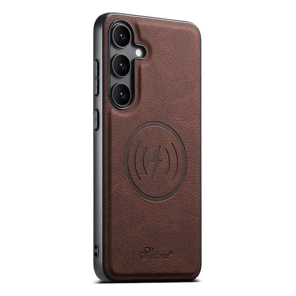 SUTENI H19 For Samsung Galaxy S25+ Magnetic Case Card Holder Kickstand Litchi Texture Leather Back Cover - Brown - 4