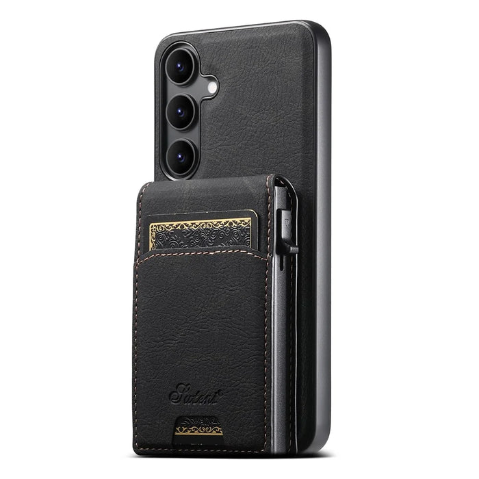 SUTENI H19 For Samsung Galaxy S24+ Magnetic Case Card Holder Kickstand Litchi Texture Leather Back Cover - Black - 3