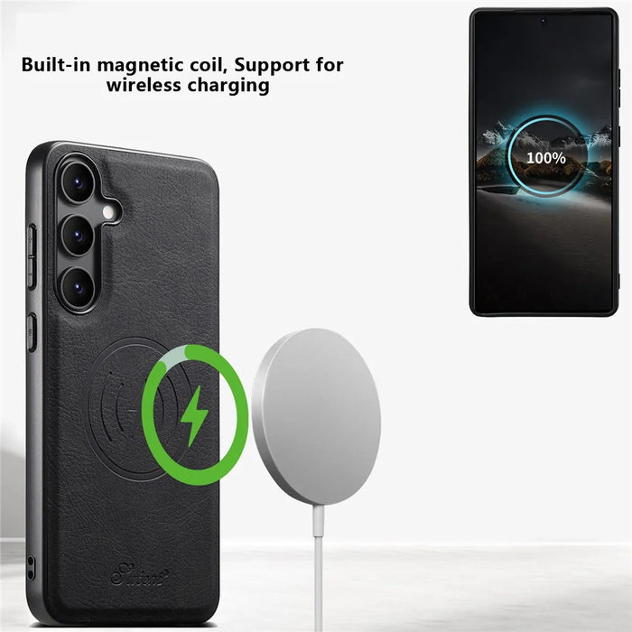 SUTENI H19 For Samsung Galaxy S24+ Magnetic Case Card Holder Kickstand Litchi Texture Leather Back Cover - Black - 5