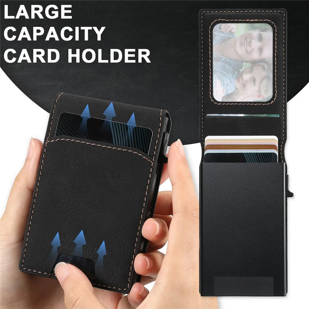 SUTENI H19 For Samsung Galaxy S24+ Magnetic Case Card Holder Kickstand Litchi Texture Leather Back Cover - Black - 7
