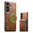SUTENI H19 For Samsung Galaxy S24+ Magnetic Case Waxy Texture Card Slots Leather Back Phone Cover - Brown - 1