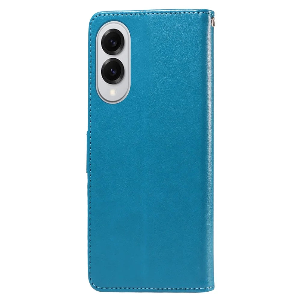 For Samsung Galaxy S25 Edge Phone Case Wallet Stand Butterfly Floral Imprint Leather Cover - Blue - 6