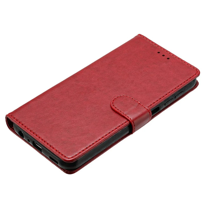 For iPhone 17e / 16e Leather Case Wallet Stand Phone Cover with Handy Strap - Red - 4