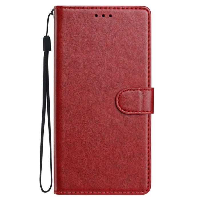 For iPhone 17e / 16e Leather Case Wallet Stand Phone Cover with Handy Strap - Red - 7