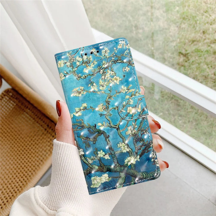 For iPhone 17e / 16e Case PU Leather Wallet Phone Cover 3D Pattern Printing - Apricot Blossom - 5