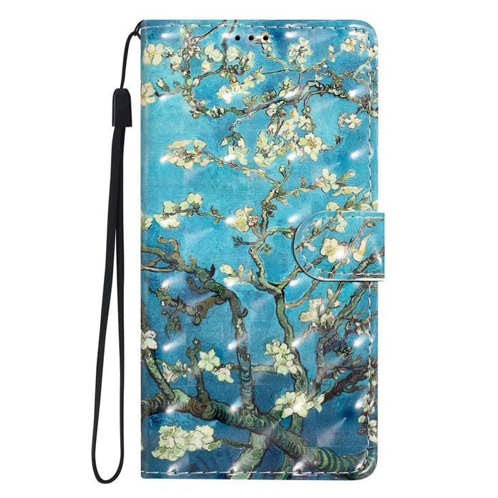 For iPhone 17e / 16e Case PU Leather Wallet Phone Cover 3D Pattern Printing - Apricot Blossom - 6