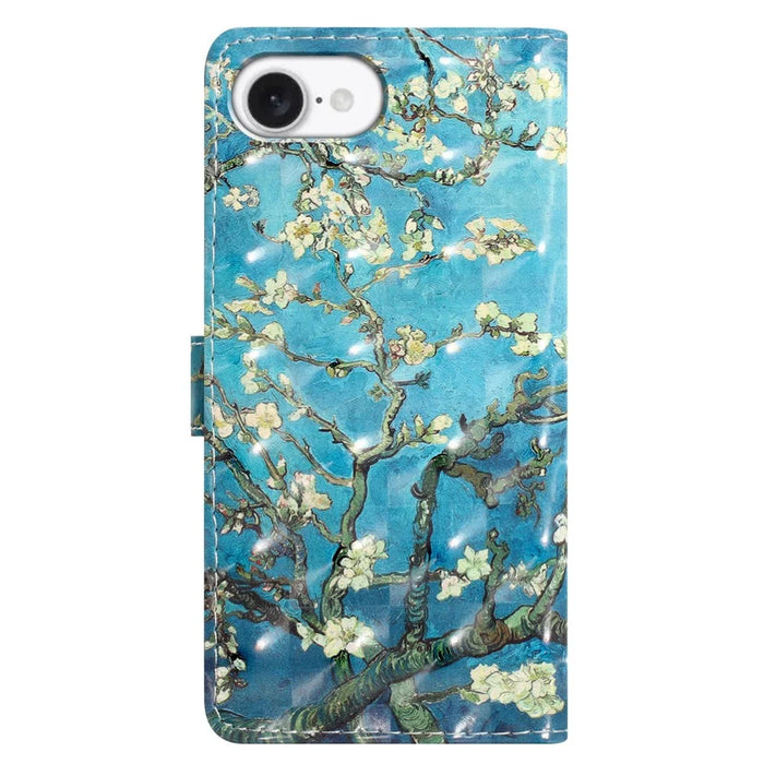 For iPhone 17e / 16e Case PU Leather Wallet Phone Cover 3D Pattern Printing - Apricot Blossom - 7